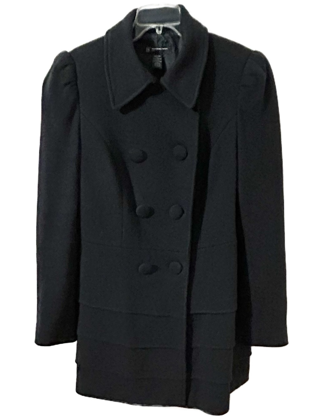 I.N.C. International Concepts Petite Small Black Tiered Double-Breasted Pea Coat